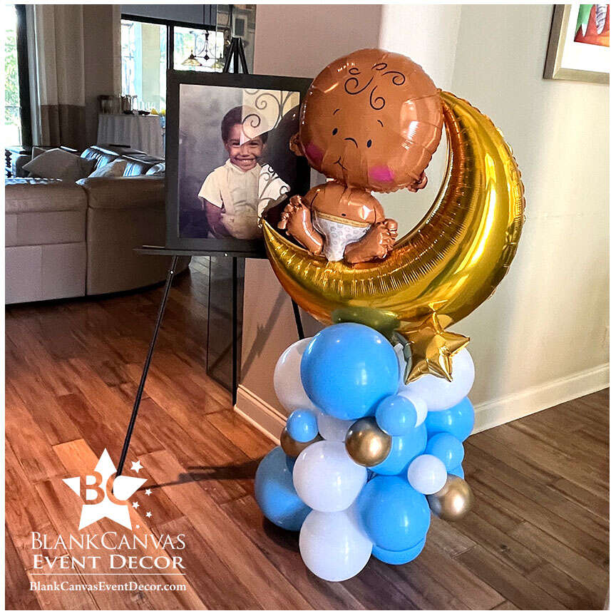 Baby Shower Balloons- Organic Style Mini Balloon Column with Moon and Baby Balloon